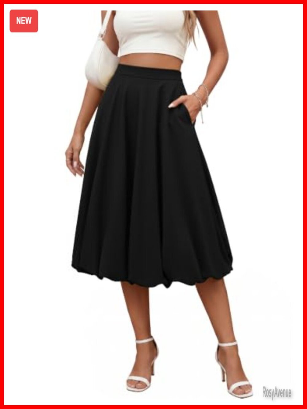 Dressystar 100% Polyester Midi Bubble Skirt with Pockets Casual Y2K